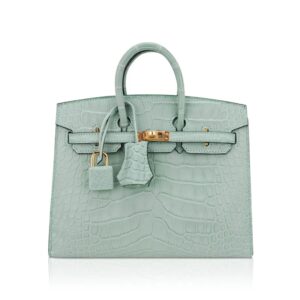 Hermes Limited Edition Birkin 20 Sellier Bag Vert D’Eau Matte Alligator with Gold Hardware