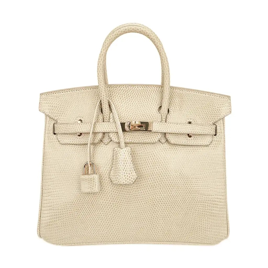 Hermes Limited Edition Birkin 25 Bag Blanc Casse Lizard with Gold Hardware - Image 10