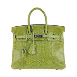 Hermes Limited Edition Birkin 25 Bag Vert Anis Lizard with Palladium Hardware
