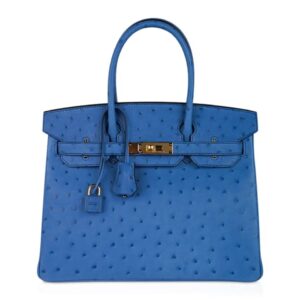 Hermes Birkin 30 Bag Bleu Mykonos Ostrich Leather with Gold Hardware