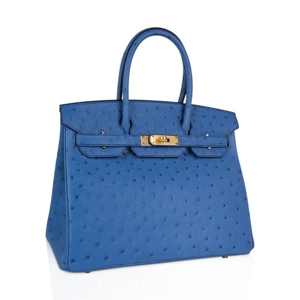 Hermes Birkin 30 Bag Bleu Mykonos Ostrich Leather with Gold Hardware - Image 2