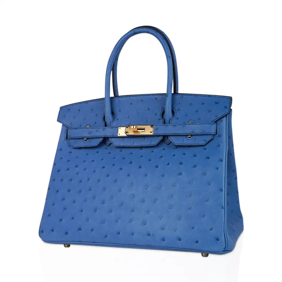 Hermes Birkin 30 Bag Bleu Mykonos Ostrich Leather with Gold Hardware - Image 4