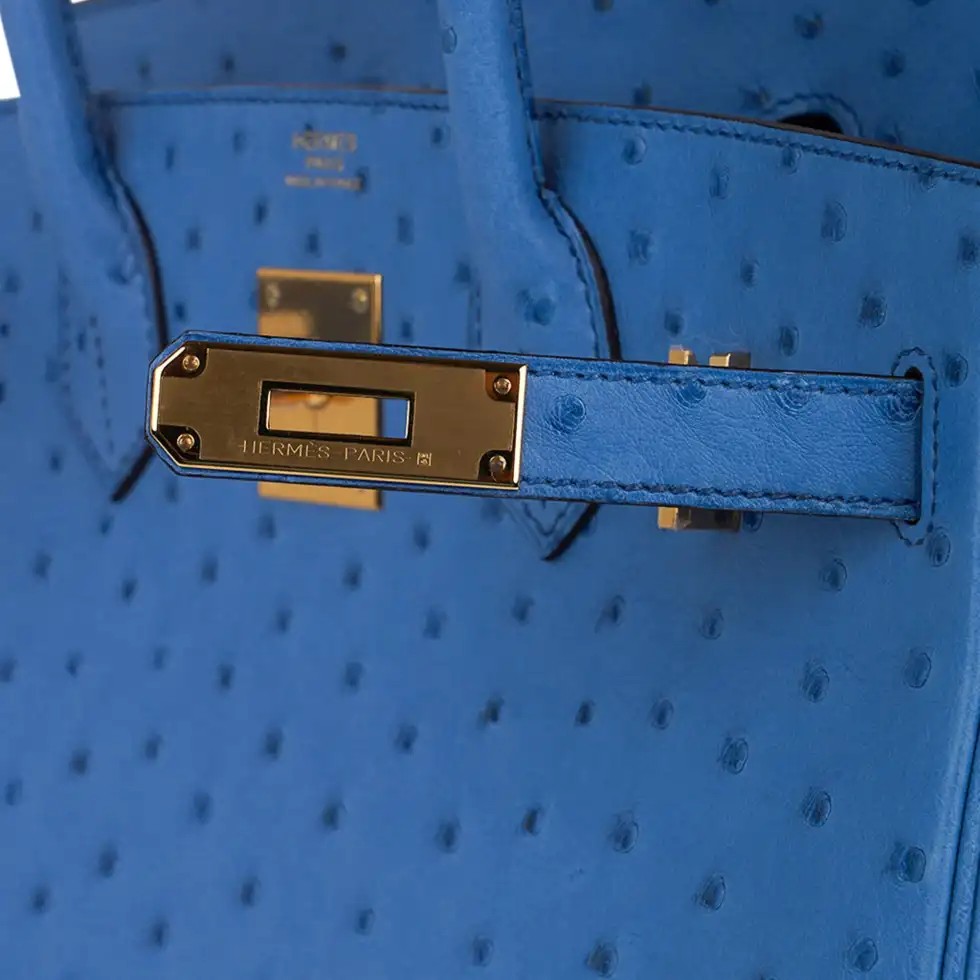 Hermes Birkin 30 Bag Bleu Mykonos Ostrich Leather with Gold Hardware - Image 5
