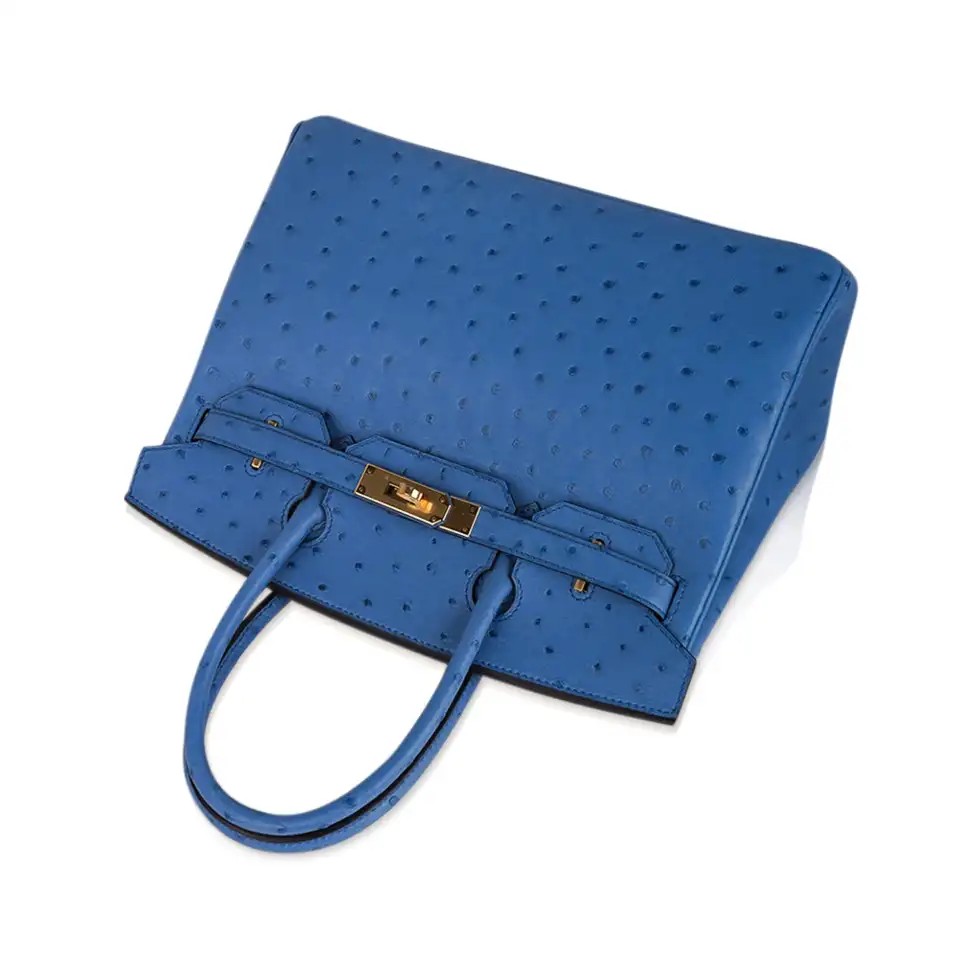 Hermes Birkin 30 Bag Bleu Mykonos Ostrich Leather with Gold Hardware - Image 6