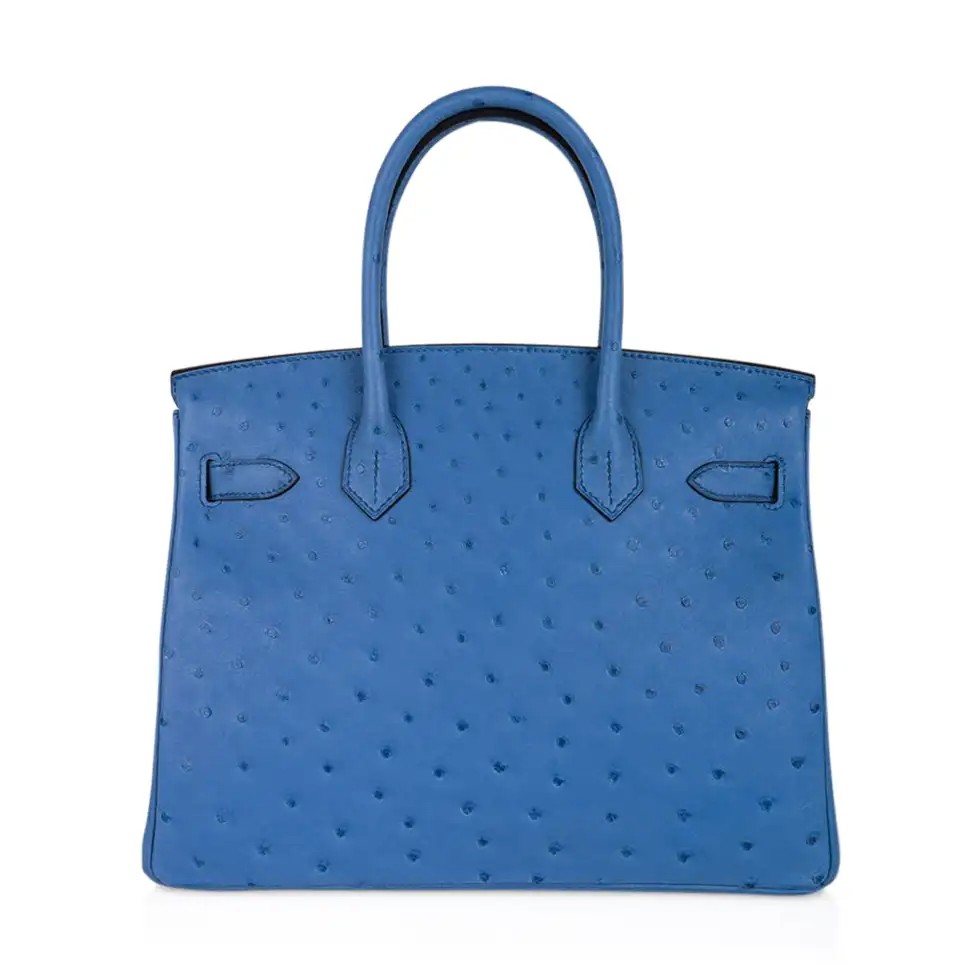 Hermes Birkin 30 Bag Bleu Mykonos Ostrich Leather with Gold Hardware - Image 7