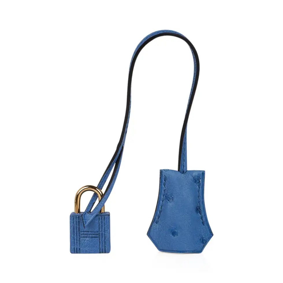 Hermes Birkin 30 Bag Bleu Mykonos Ostrich Leather with Gold Hardware - Image 8