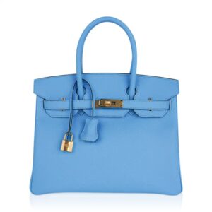 Hermes Birkin 30 Bag Blue Celeste Epsom Leather with Gold Hardware