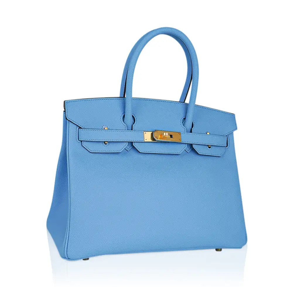 Hermes Birkin 30 Bag Blue Celeste Epsom Leather with Gold Hardware - Image 2