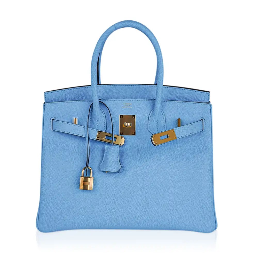 Hermes Birkin 30 Bag Blue Celeste Epsom Leather with Gold Hardware - Image 3