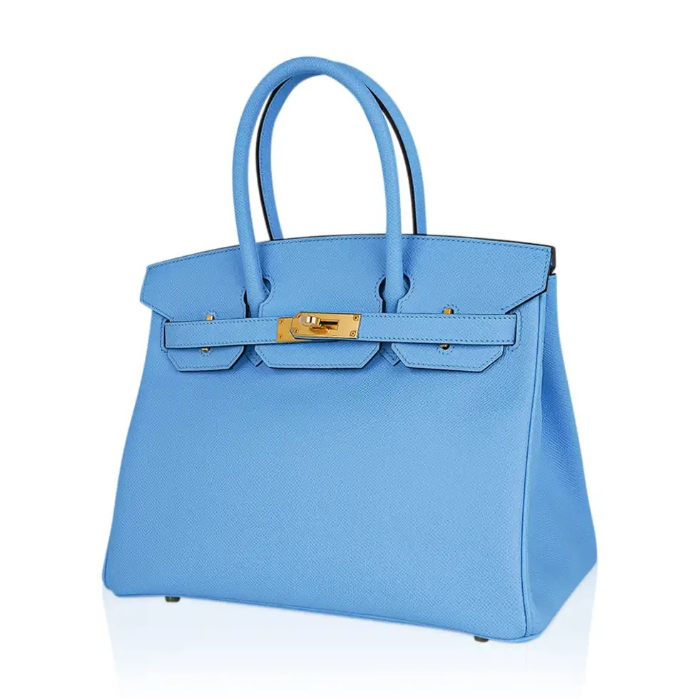 Hermes Birkin 30 Bag Blue Celeste Epsom Leather with Gold Hardware - Image 4