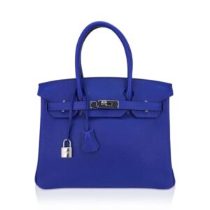 Hermes Birkin 30 Bag Blue Electric Novillo Leather with Palladium Hardware