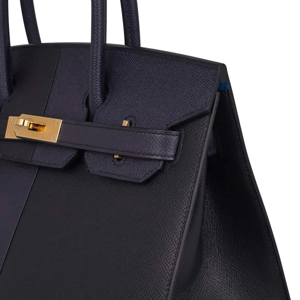 Hermes Limited Edition Birkin 30 Bag Casaque Sellier ri Colour Noir Blue Indigo Blue Frida Epsom with Gold Hardware - Image 11