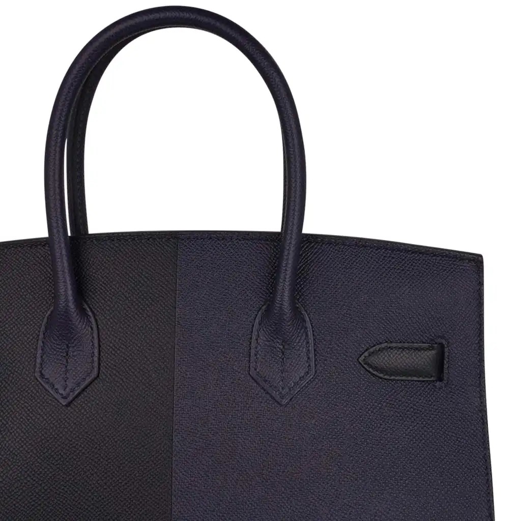 Hermes Limited Edition Birkin 30 Bag Casaque Sellier ri Colour Noir Blue Indigo Blue Frida Epsom with Gold Hardware - Image 12