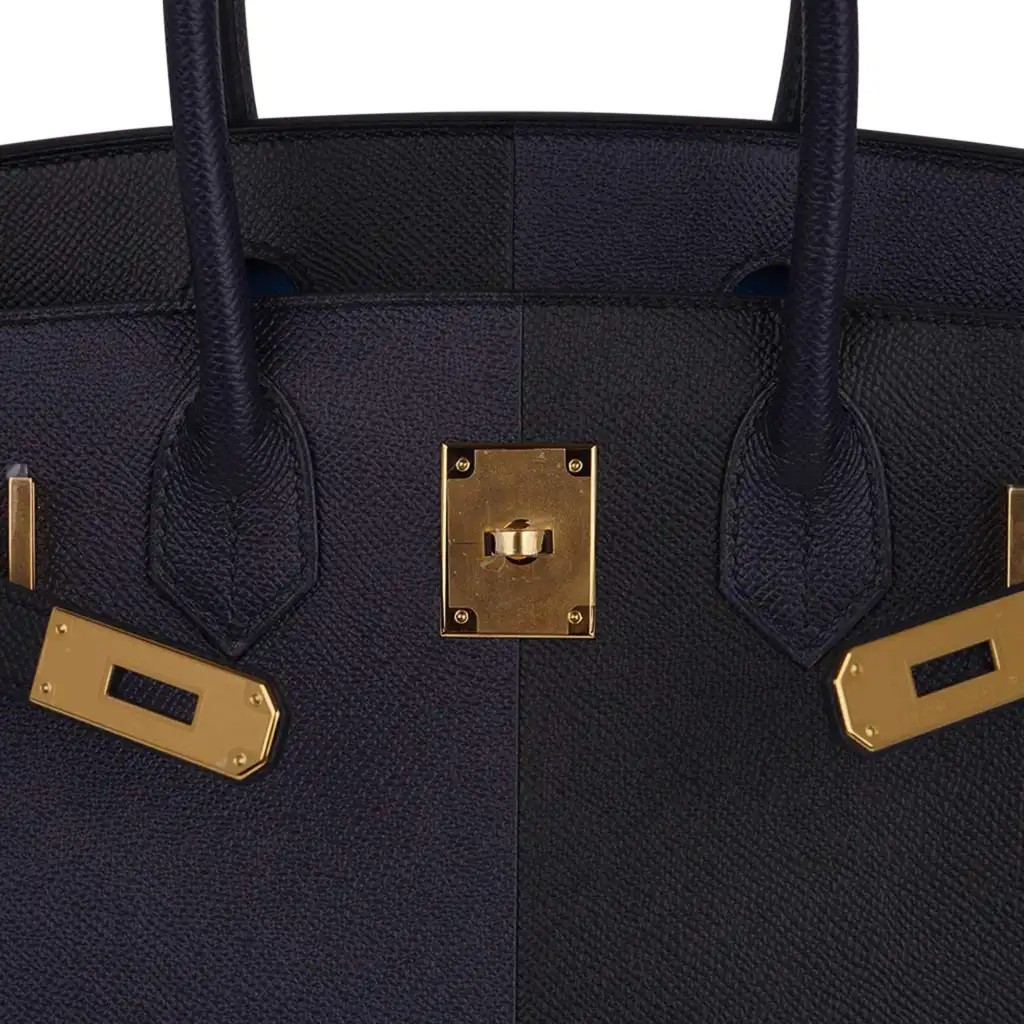 Hermes Limited Edition Birkin 30 Bag Casaque Sellier ri Colour Noir Blue Indigo Blue Frida Epsom with Gold Hardware - Image 15