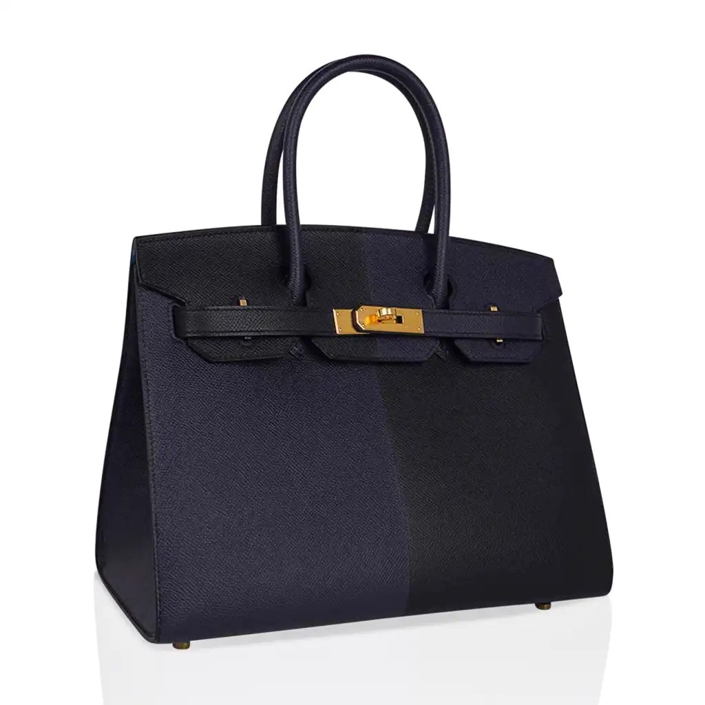 Hermes Limited Edition Birkin 30 Bag Casaque Sellier ri Colour Noir Blue Indigo Blue Frida Epsom with Gold Hardware - Image 2