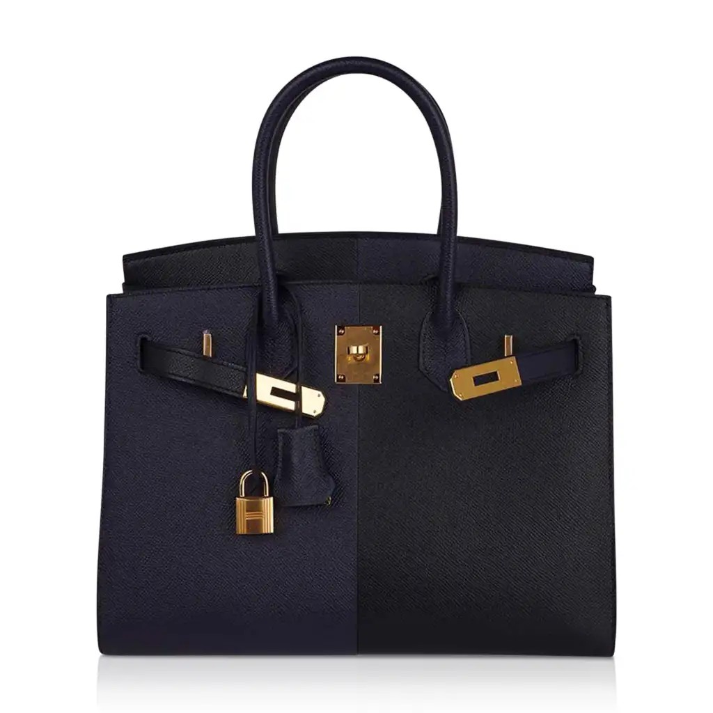 Hermes Limited Edition Birkin 30 Bag Casaque Sellier ri Colour Noir Blue Indigo Blue Frida Epsom with Gold Hardware - Image 3