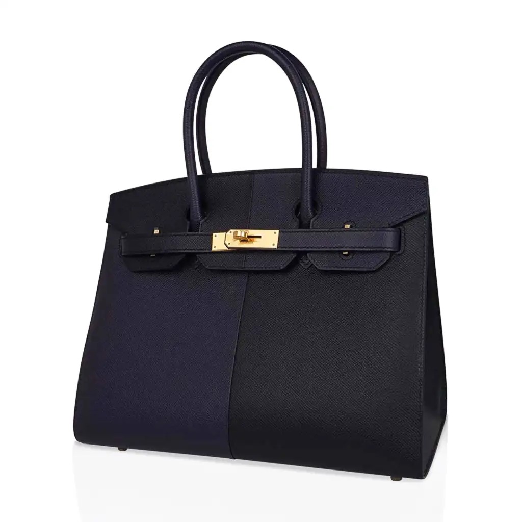 Hermes Limited Edition Birkin 30 Bag Casaque Sellier ri Colour Noir Blue Indigo Blue Frida Epsom with Gold Hardware - Image 4