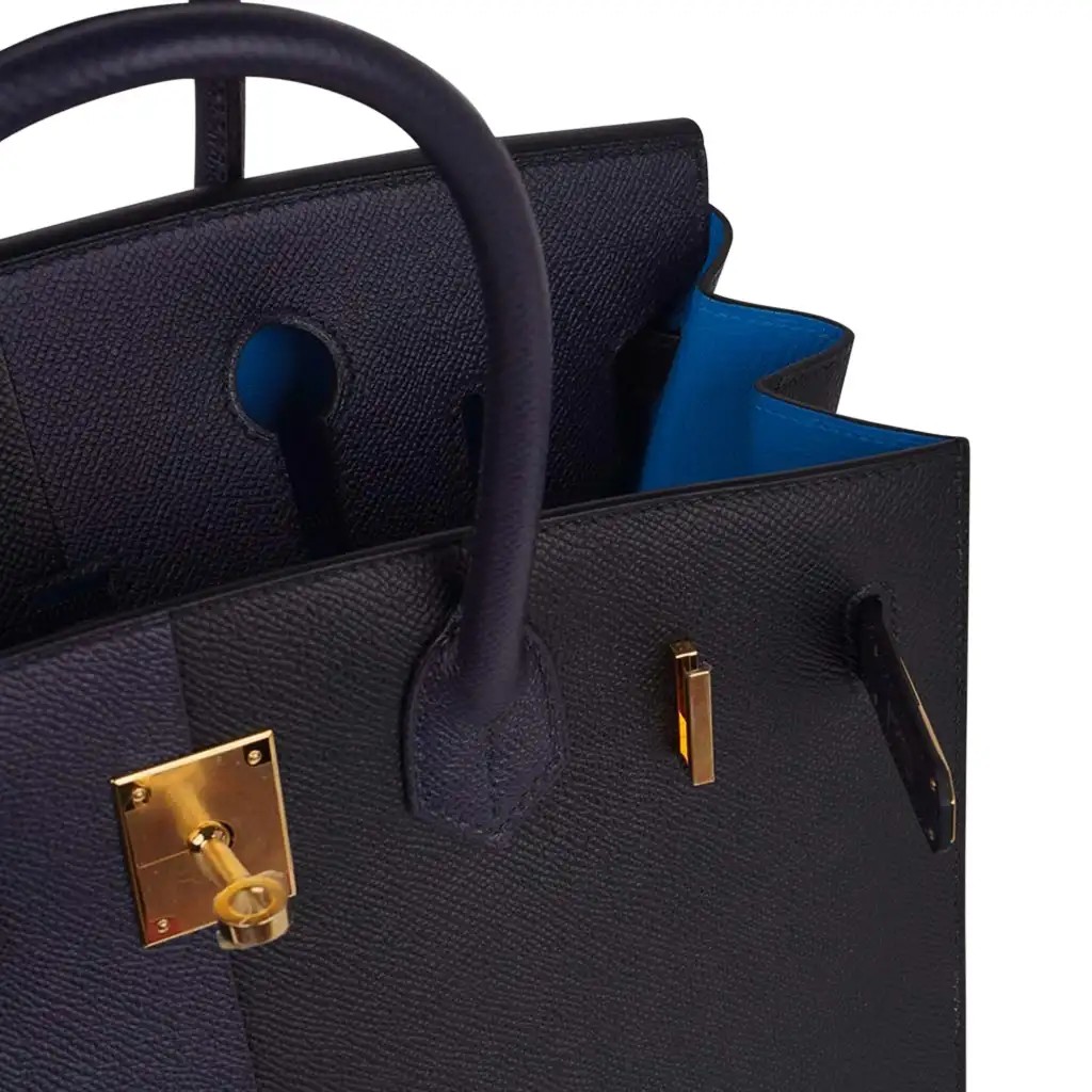 Hermes Limited Edition Birkin 30 Bag Casaque Sellier ri Colour Noir Blue Indigo Blue Frida Epsom with Gold Hardware - Image 5