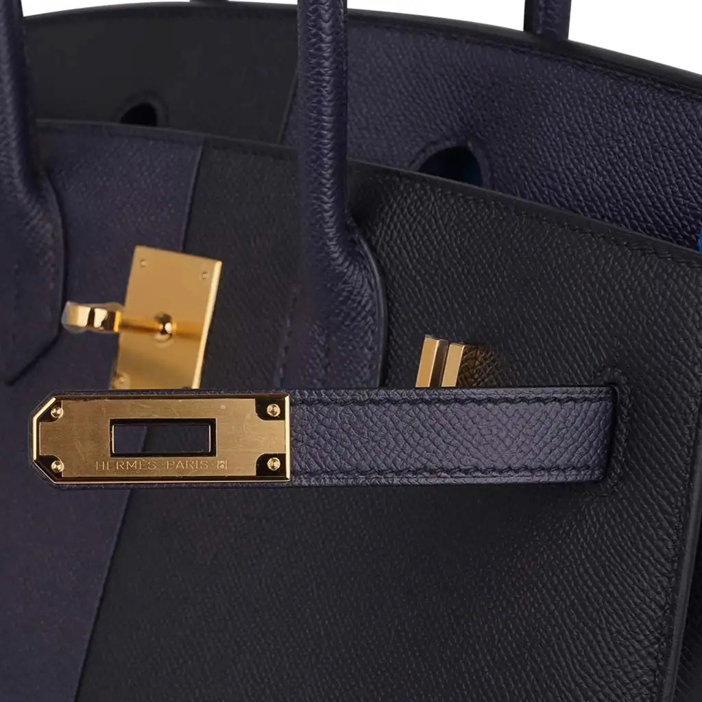 Hermes Limited Edition Birkin 30 Bag Casaque Sellier ri Colour Noir Blue Indigo Blue Frida Epsom with Gold Hardware - Image 6