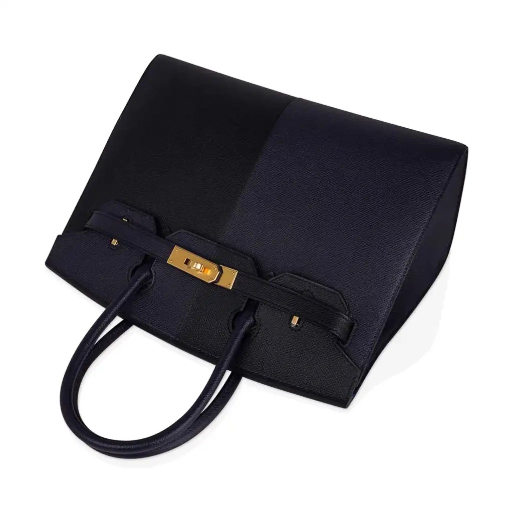 Hermes Limited Edition Birkin 30 Bag Casaque Sellier ri Colour Noir Blue Indigo Blue Frida Epsom with Gold Hardware - Image 7