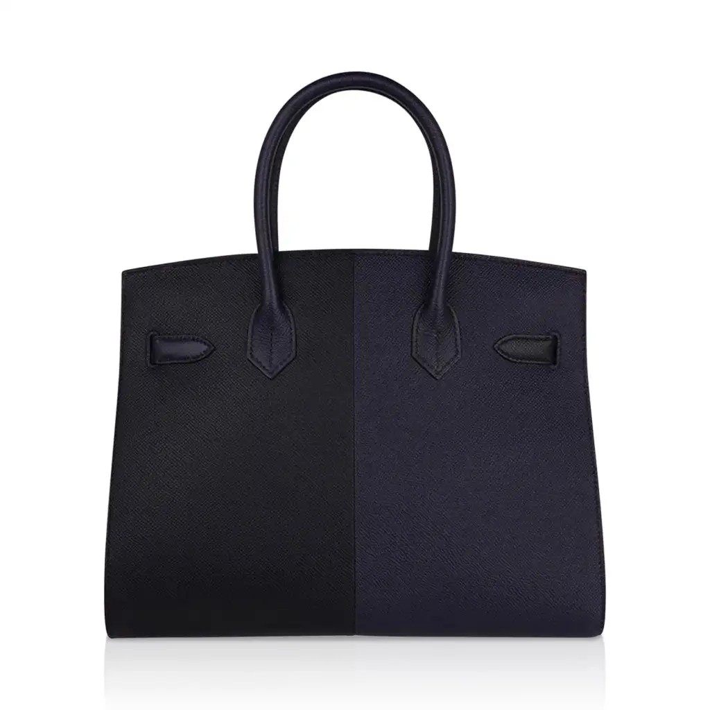 Hermes Limited Edition Birkin 30 Bag Casaque Sellier ri Colour Noir Blue Indigo Blue Frida Epsom with Gold Hardware - Image 9