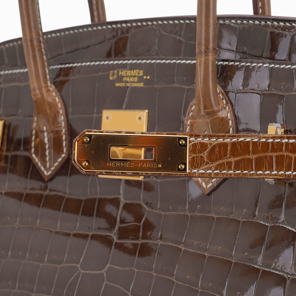 Hermes Special Order HSS Birkin 30 Bag Gris Elephant & Ficelle Crocodile with Gold Hardware - Image 5