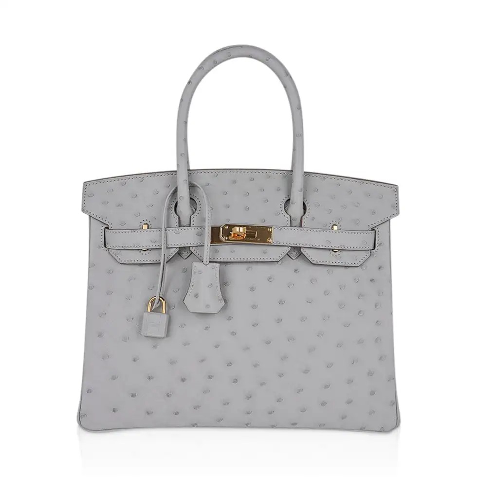 Hermes Birkin 30 Bag Gris Perle Ostrich with Gold Hardware