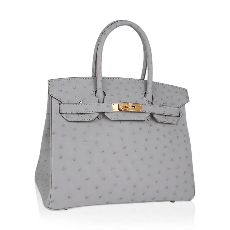 Hermes Birkin 30 Bag Gris Perle Ostrich with Gold Hardware - Image 2