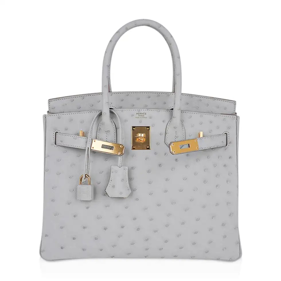 Hermes Birkin 30 Bag Gris Perle Ostrich with Gold Hardware - Image 3