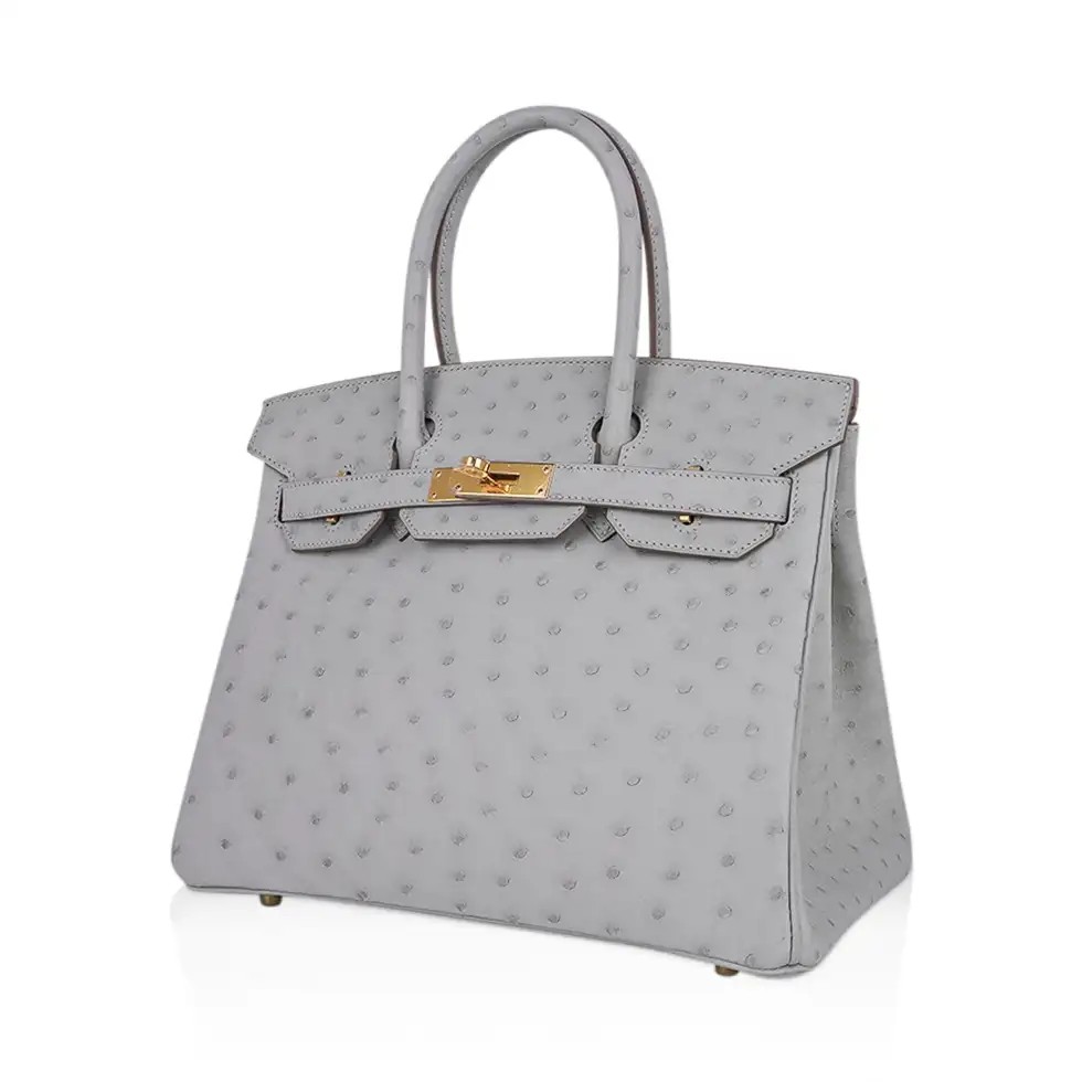 Hermes Birkin 30 Bag Gris Perle Ostrich with Gold Hardware - Image 4
