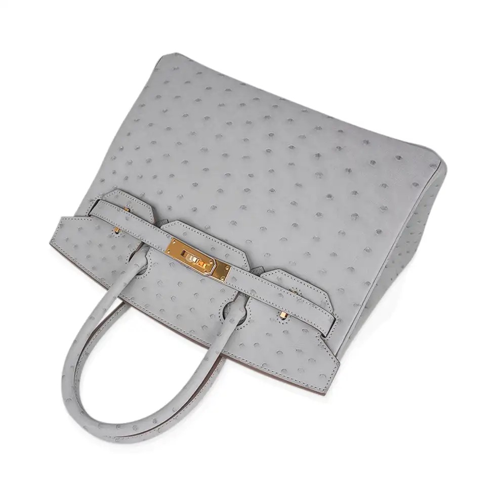 Hermes Birkin 30 Bag Gris Perle Ostrich with Gold Hardware - Image 7