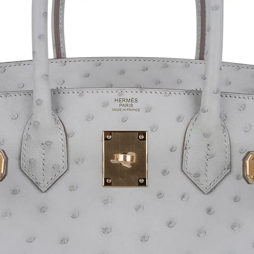 Hermes Birkin 30 Bag Gris Perle Ostrich with Gold Hardware - Image 8