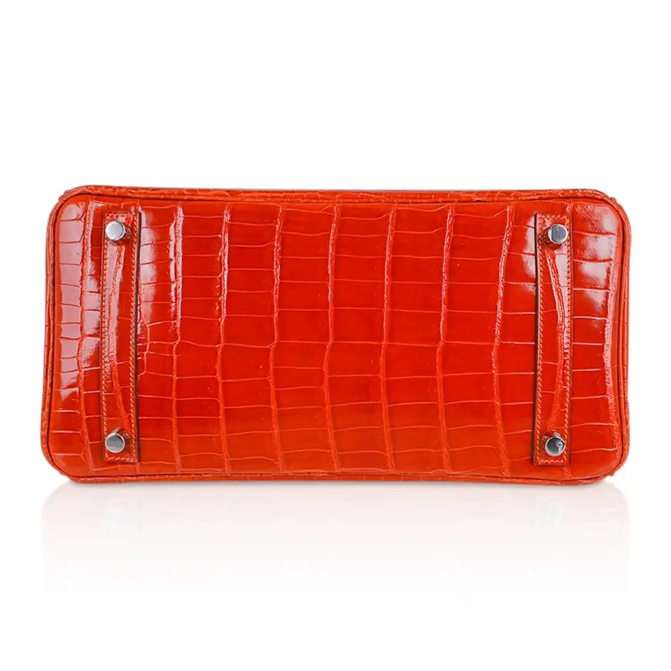 Hermes Birkin 30 Bag Orange Crocodile with Palladium Hardware - Image 10