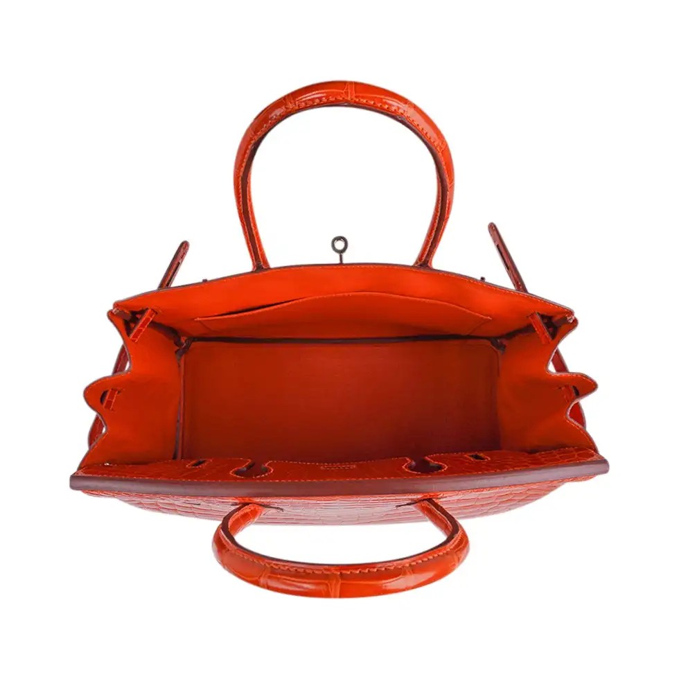 Hermes Birkin 30 Bag Orange Crocodile with Palladium Hardware - Image 11