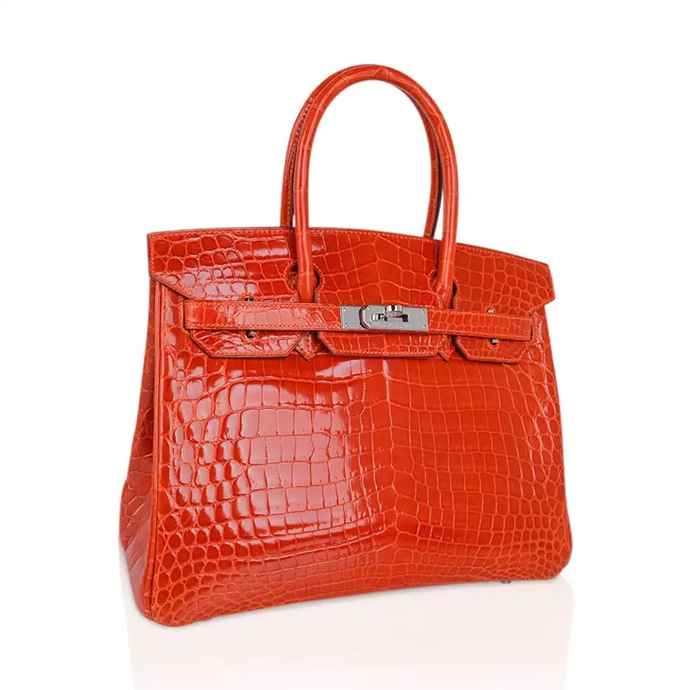 Hermes Birkin 30 Bag Orange Crocodile with Palladium Hardware - Image 2