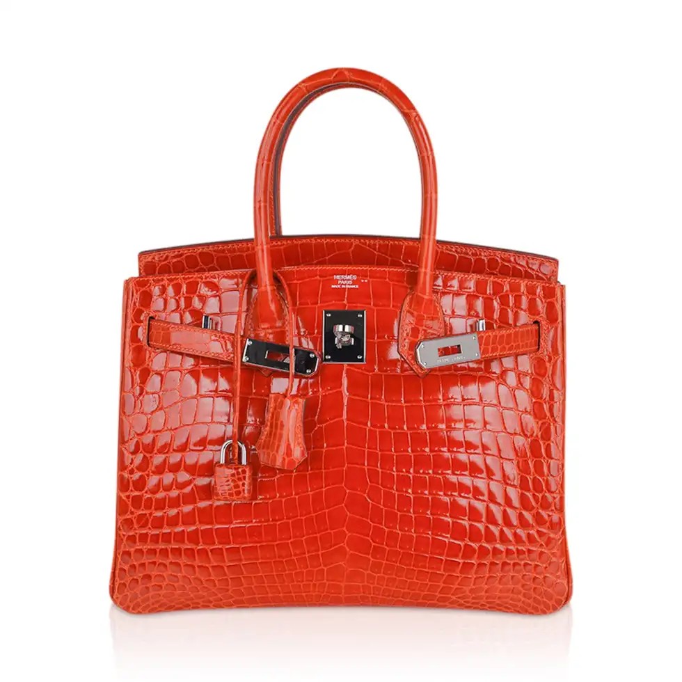 Hermes Birkin 30 Bag Orange Crocodile with Palladium Hardware - Image 3