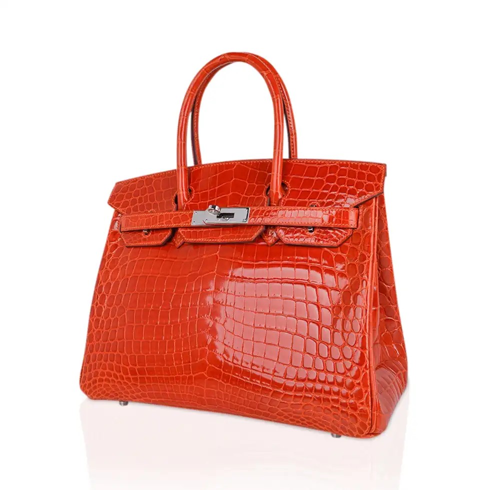 Hermes Birkin 30 Bag Orange Crocodile with Palladium Hardware - Image 4