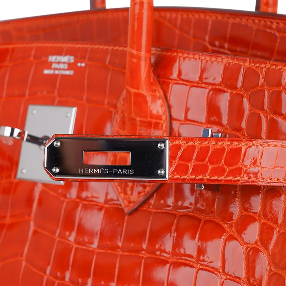 Hermes Birkin 30 Bag Orange Crocodile with Palladium Hardware - Image 5