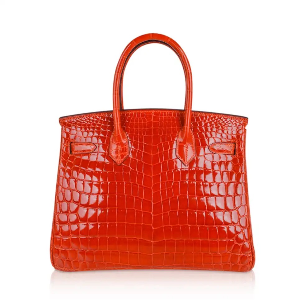 Hermes Birkin 30 Bag Orange Crocodile with Palladium Hardware - Image 6