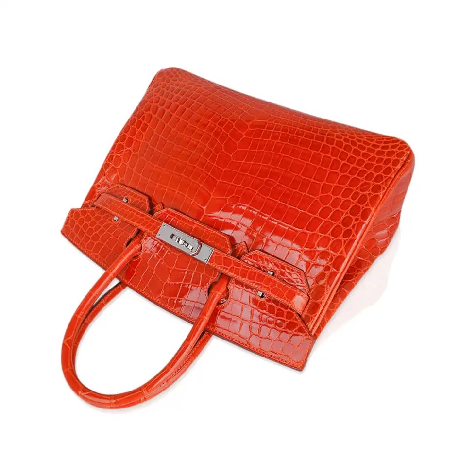 Hermes Birkin 30 Bag Orange Crocodile with Palladium Hardware - Image 7