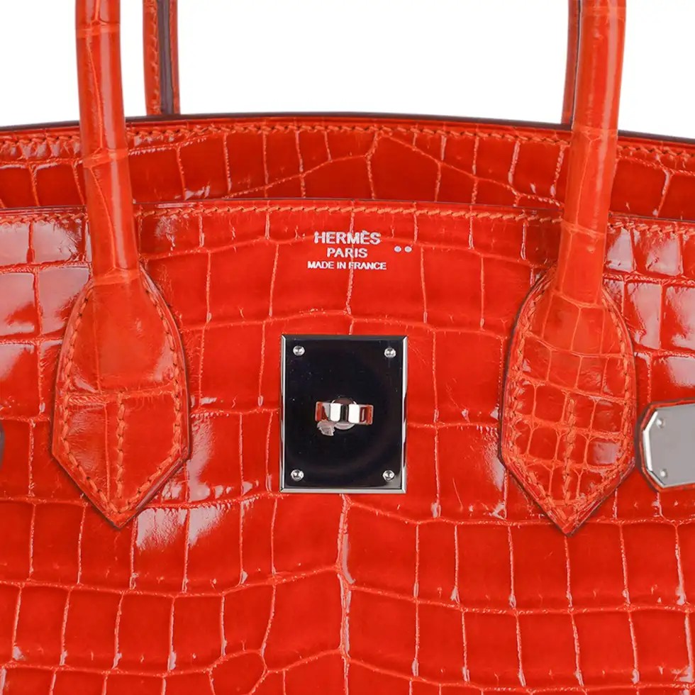 Hermes Birkin 30 Bag Orange Crocodile with Palladium Hardware - Image 9