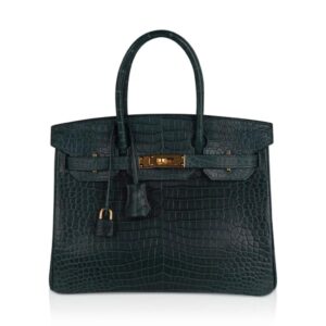 Hermes Birkin 30 Bag Vert Fonce Matte Porosus Crocodile with Gold Hardware