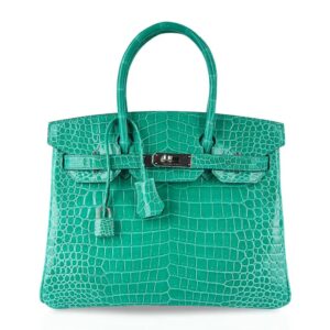 Hermes Limited Edition Birkin 30 Bag Vert Jade Porosus Crocodile with Palladium Hardware