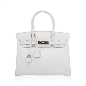 Hermes Special Order HSS Birkin 30 Bag White & Orange Clemence Leather with Rose Gold Hardware