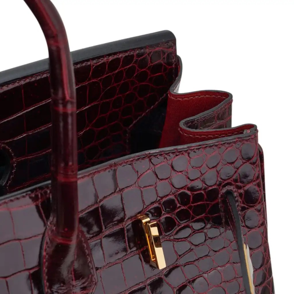 Hermes Special Order HSS Birkin 35 Bag Bordeaux Porosus Crocodile with Gold Hardware - Image 10