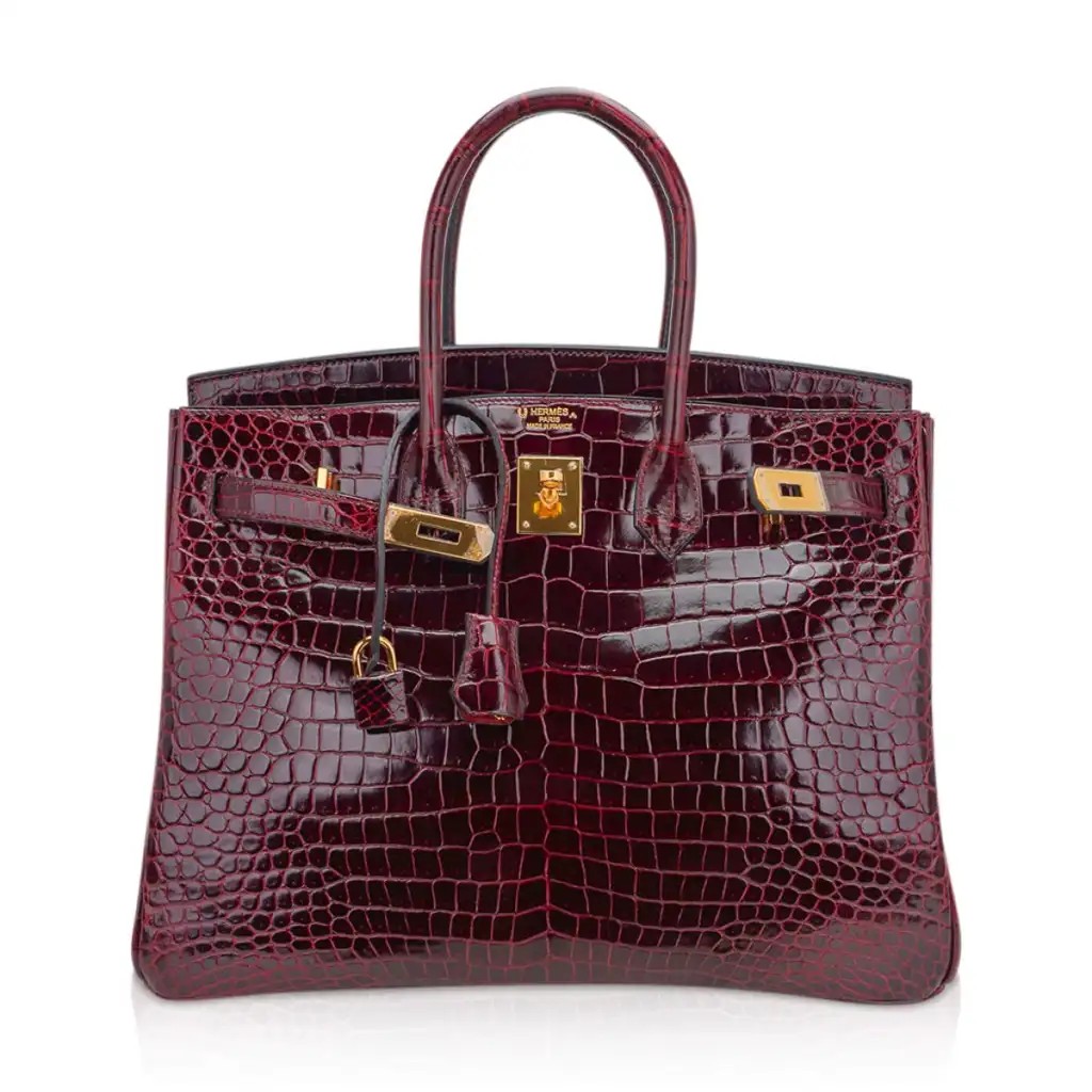 Hermes Special Order HSS Birkin 35 Bag Bordeaux Porosus Crocodile with Gold Hardware - Image 3