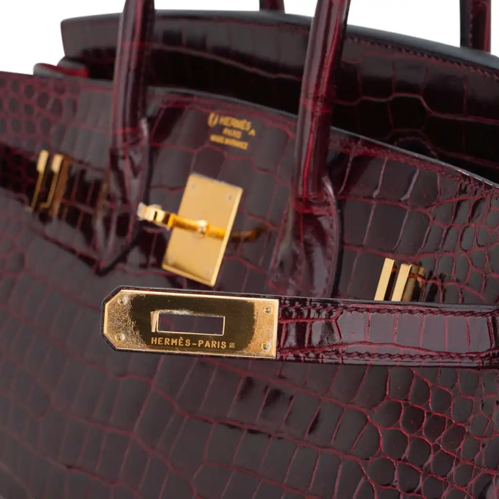 Hermes Special Order HSS Birkin 35 Bag Bordeaux Porosus Crocodile with Gold Hardware - Image 7