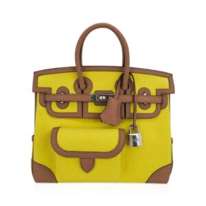 Hermes Limited Edition Birkin Cargo 25 Bag Jaune Citron Goeland & Chai Swift Leather with Palladium Hardware