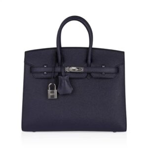 Hermes Birkin Sellier 25 Bag Bleu Indigo Epsom Leather with Palladium Hardware