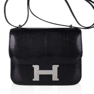 Hermes Mini Constance Bag 18 Black Lizard with Palladium Hardware